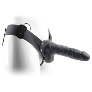 REAL RAPTURE AIR FEELING 8" HOLLOW VIBRATING STRAP-ON WITH SCROTUM BLACK - TOYZ4LOVERS